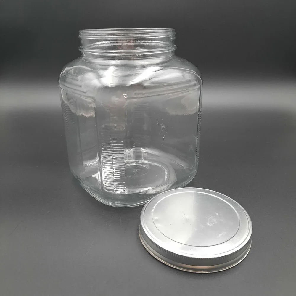 Clear Glass Canister Jar w/‎ Silver Metal Lid – Square Pantry Storage Container